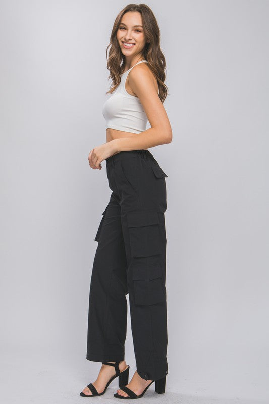 STYLED BY ALX COUTURE MIAMI BOUTIQUE Black Cargo Pants With Snap Button
