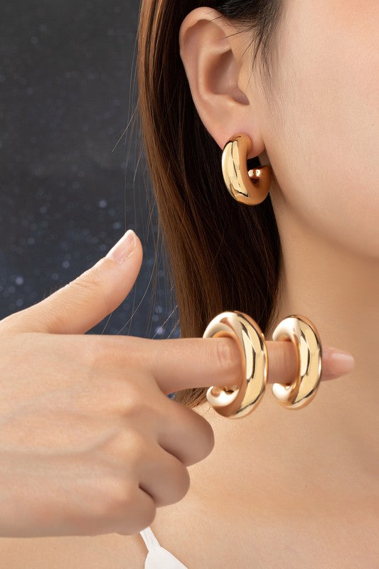 STYLED BY ALX COUTURE MIAMI BOUTIQUE Gold Trio Set of Graduate Sizes Puffy Hoop Earrings