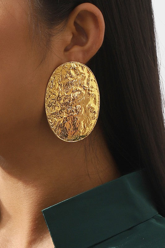 STYLED BY ALX COUTURE MIAMI BOUTIQUE Gold Large Metal Oval Dangle Earrings