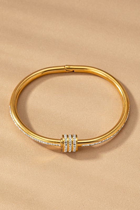 STYLED BY ALX COUTURE MAIMI BOUTIQUE Gold Stainless Rhinestone White Enamel Cylinder Bangle Bracelet