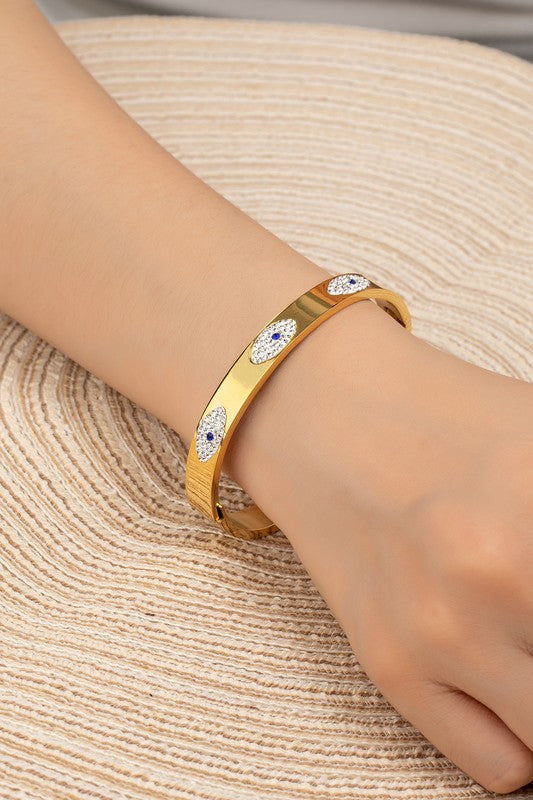 STYLED BY ALX COUTURE MIAMI BOUTIQUE Gold Stainless Steel Evil Eye Hinge Bangle