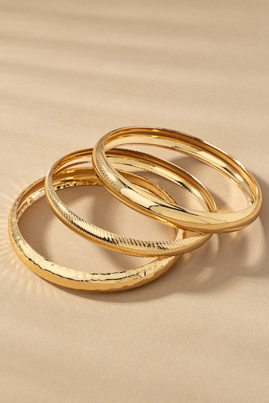 STYLED BY ALX COUTURE MAIMI BOUTIQUE Gold 3 Mixed Finish Metal Bangle Bracelet Set