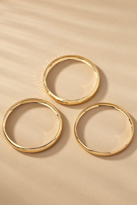 STYLED BY ALX COUTURE MAIMI BOUTIQUE Gold 3 Mixed Finish Metal Bangle Bracelet Set