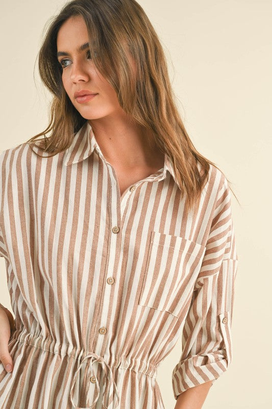 Brown Stripe Shirt Dress