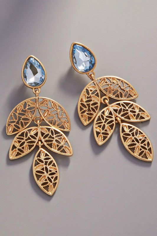 STYLED BY ALX COUTURE MIAMI BOUTIQUE Gold Teardrop Glass Stone Filigree Dangle Earrings