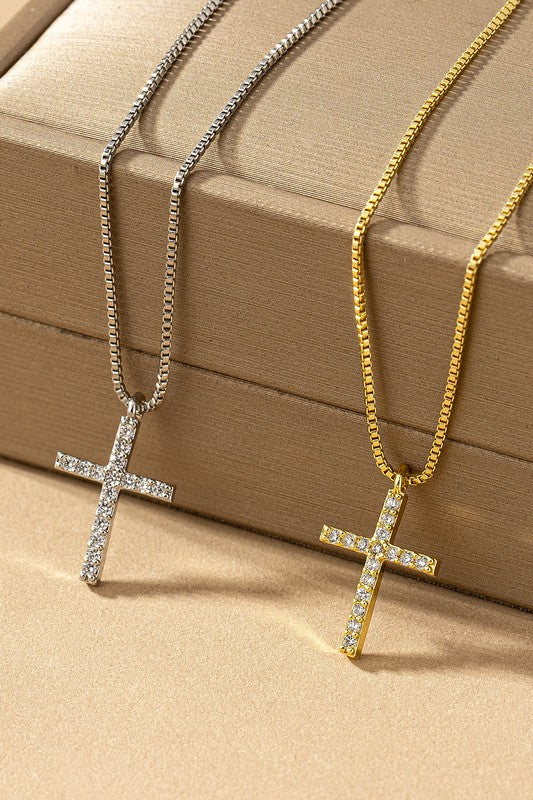 STYLED BY ALX COUTURE MIAMI BOUTIQUE Gold Waterproof Cross Pendant Box Chain Necklace