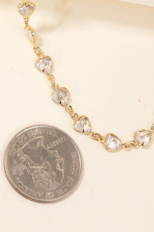 Gold Rhinestone Heart Chain Necklace