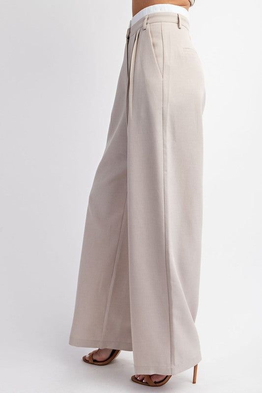 side of the Taupe Tailored Elastic Waist Pants