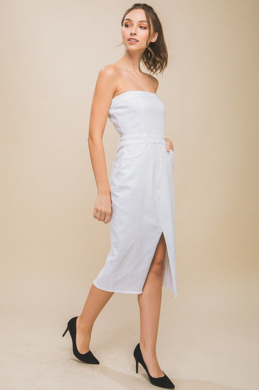 White Denim Strapless Dress