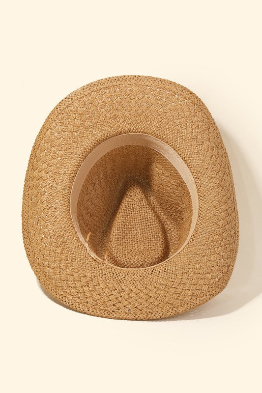 STYLED BY ALX COUTURE MIAMI BOUTIQUE Tan Straw Braid Cowrie Shell Strap Fedora Hat