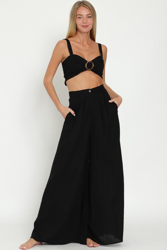 STYLED BY ALX COUTURE MIAMI BOUTIQUE Black Cropped Bra Top and High Waisted Long Pants Set