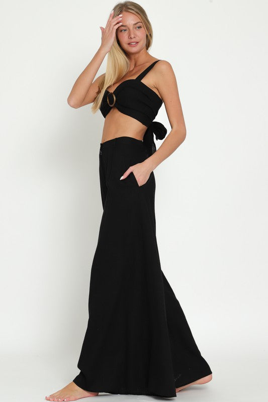 STYLED BY ALX COUTURE MIAMI BOUTIQUE Black Cropped Bra Top and High Waisted Long Pants Set