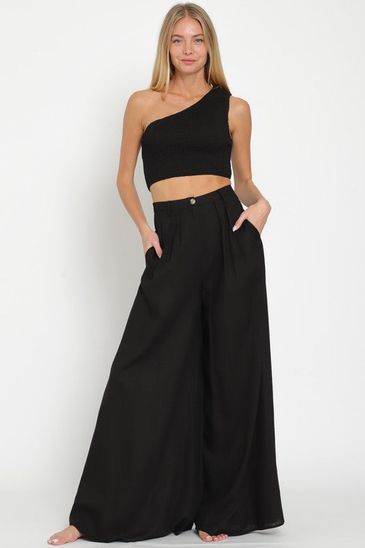 STYLED BY ALX COUTURE MIAMI BOUTIQUE Black One Shoulder Smocked Top and High Waisted Pants 