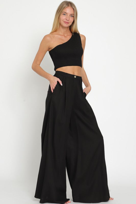 STYLED BY ALX COUTURE MIAMI BOUTIQUE Black One Shoulder Smocked Top and High Waisted Pants