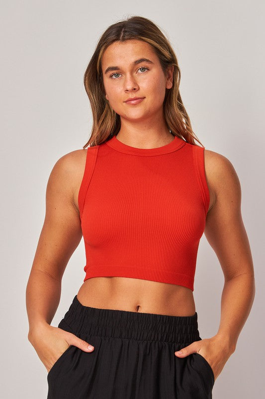 STYLED BY ALX COUTURE MIAMI BOUTIQUE Radiant Red Stretchy Ribbed Seamless High Neck Crop Top