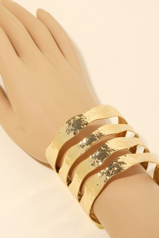 STYLED BY ALX COUTURE MIAMI BOUTIQUE Gold Textured Four Band Metallic Cuff Bracelet