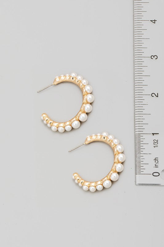 Gold Pave Pearl Hoop Earrings