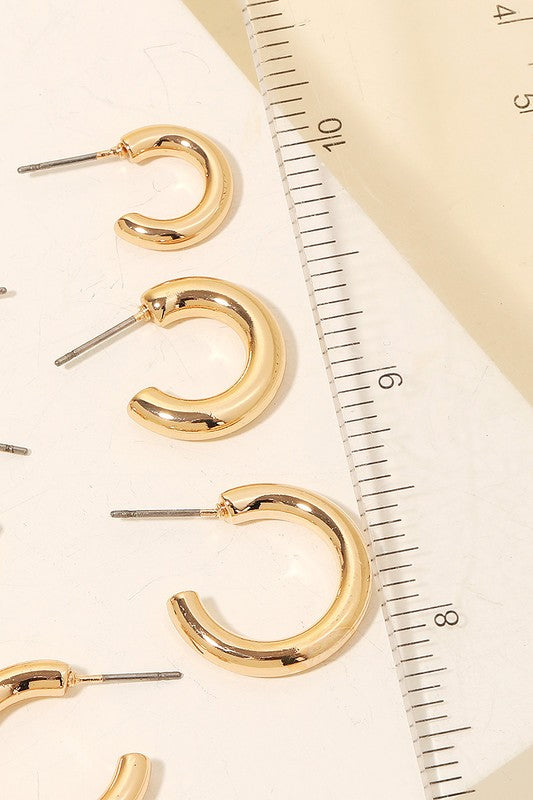 3 Pair Metallic Hoop Earrings Set