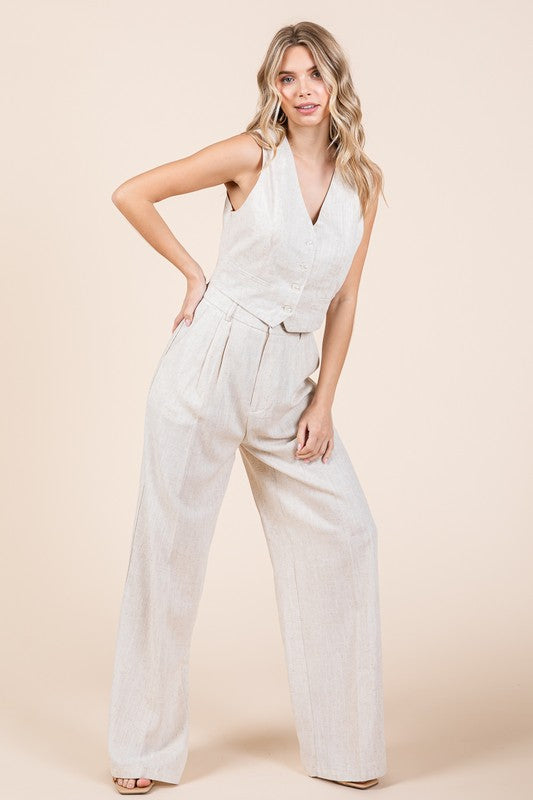 STYLED BY ALX COUTURE MIAM BOUTIQUE Model is wearing Natural Linen Vest and Wide Leg Pants Two Piece Set