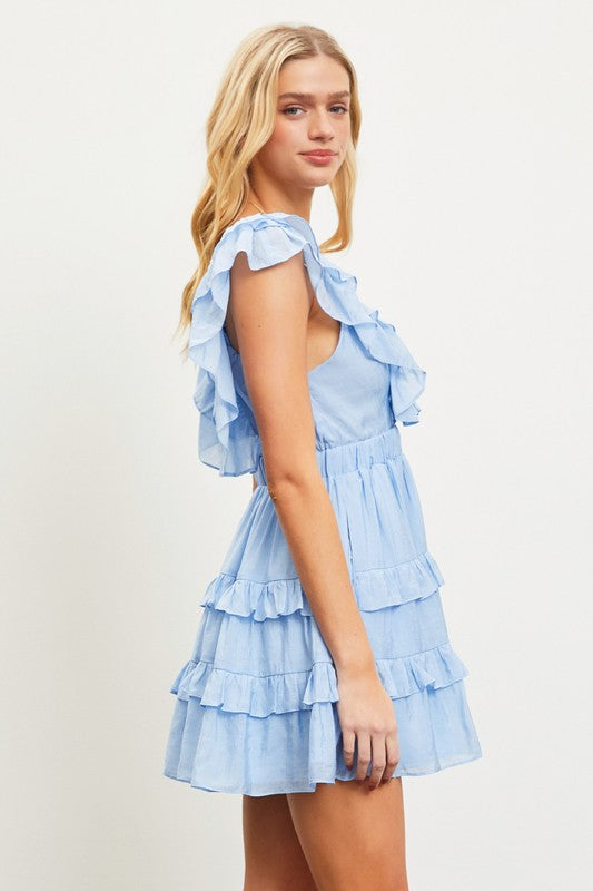 side view of the Light Blue Ruffle Tiered Dress