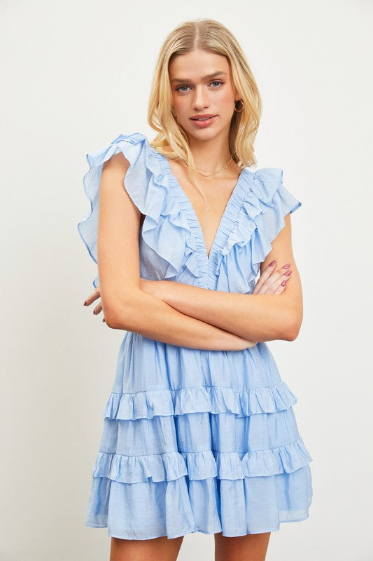 model is wearing Light Blue Ruffle Tiered Dress