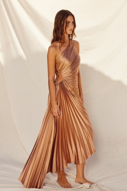Golden Sand Olympia Asymmetrical Maxi Dress
