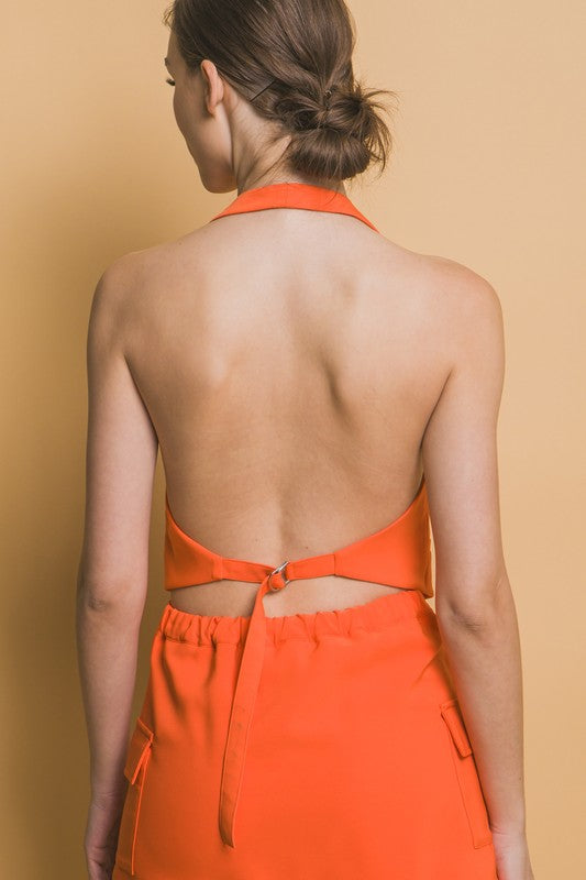 back of the Orange V-neck Sleeveless Vest 