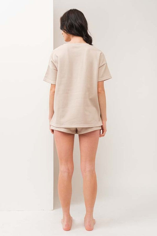 back view of the Taupe Thick Travel Shorts Set
