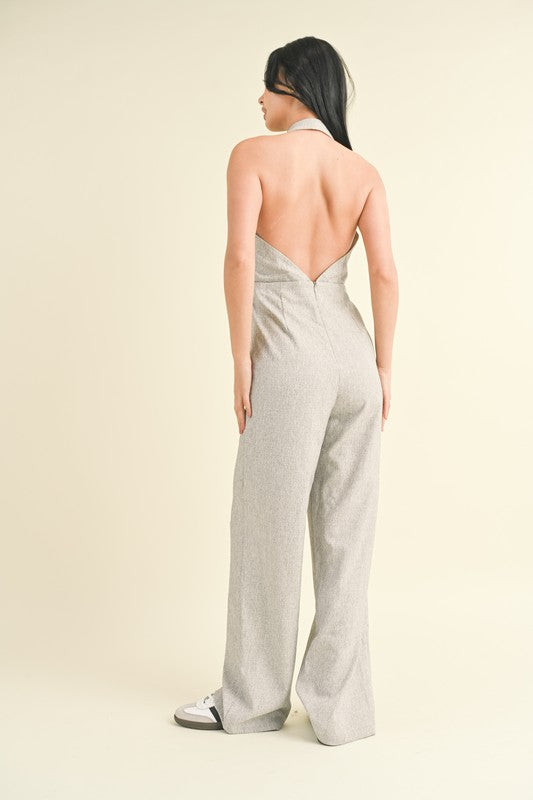 back of the Grey Tailored Vest Jumpsuit 