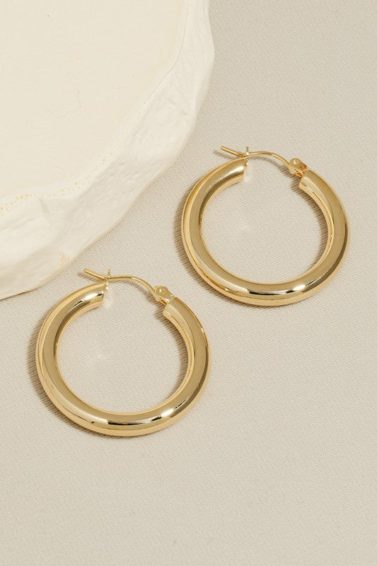 Gold Metallic Tube Latch Hoop Earrings