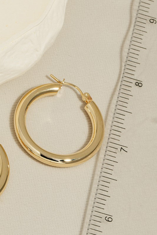Gold Metallic Tube Latch Hoop Earrings