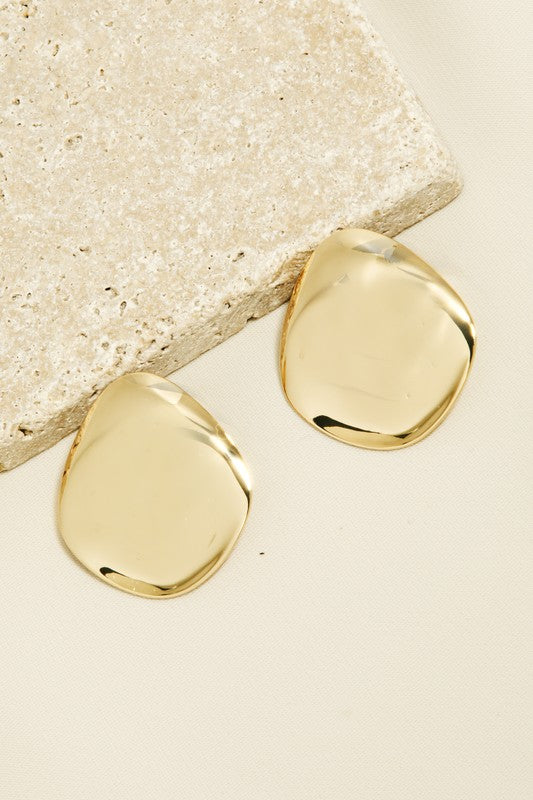 Gold Round Hammered Shield Earrings 