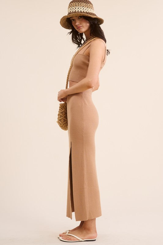side of the Camel Haddy Skirt Set  