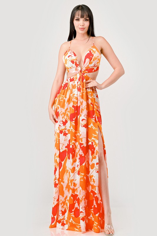 model is wearing Orange Multi Floral Relaxed Maxi Dress