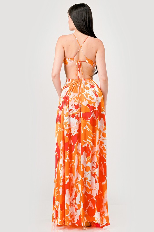 back of the Orange Multi Floral Relaxed Maxi Dress