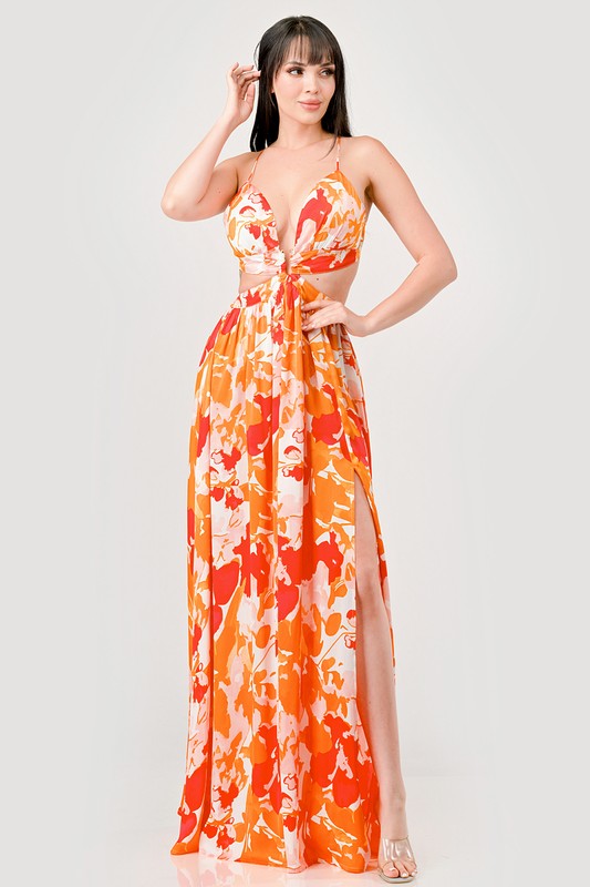 model is wearing Orange Multi Floral Relaxed Maxi Dress