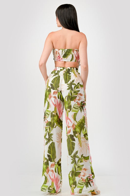 back of the Olive Pink Tropical Tube Pants Set