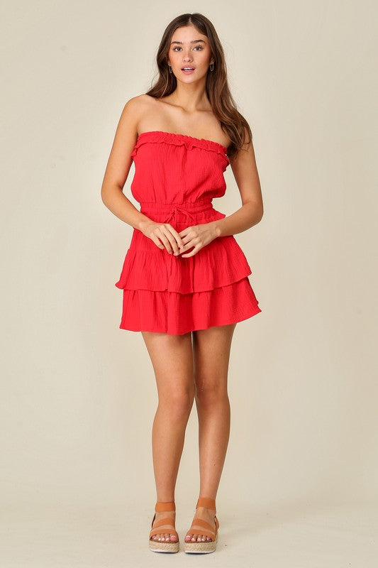 Red Gauze Tiered Game Day Dress 