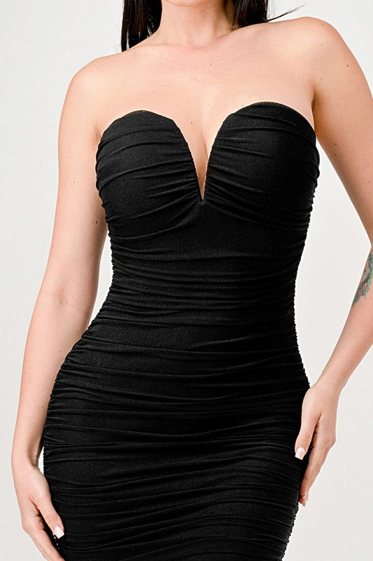 Black Luxe Mesh Off Shoulder Midi Dress