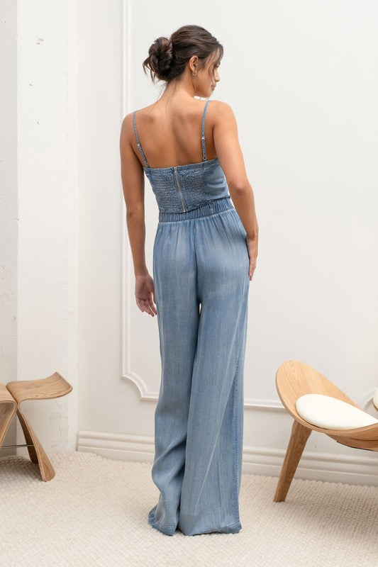 Chambray Washed Pleated Pants