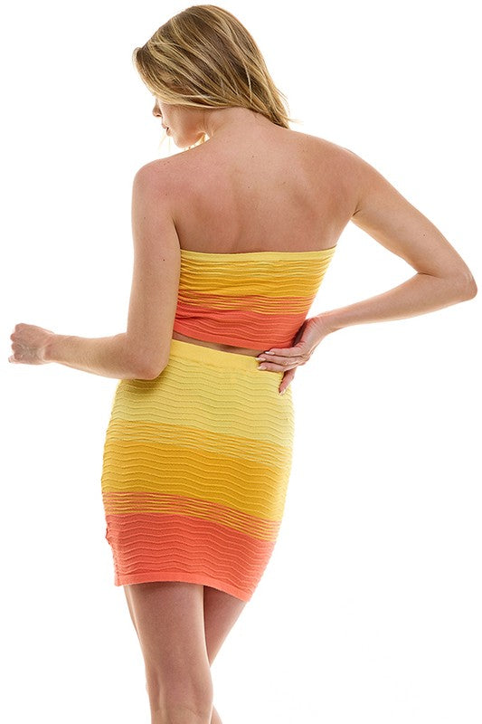 back of the Sunset Orange Ombre Mini Skirt Set