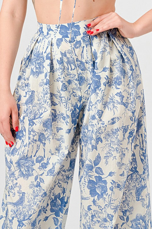 Blue Luxe Floral Poplin Pants Set