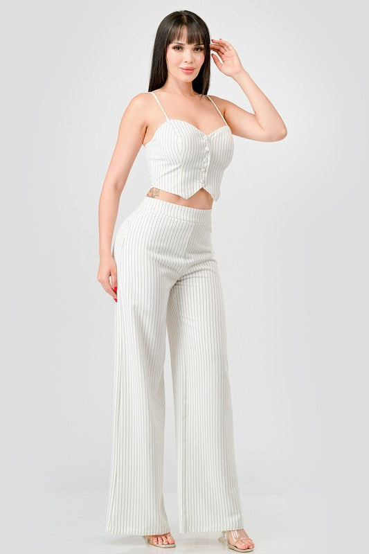 side of the Ivory Luxe Pinstripe Pants Set