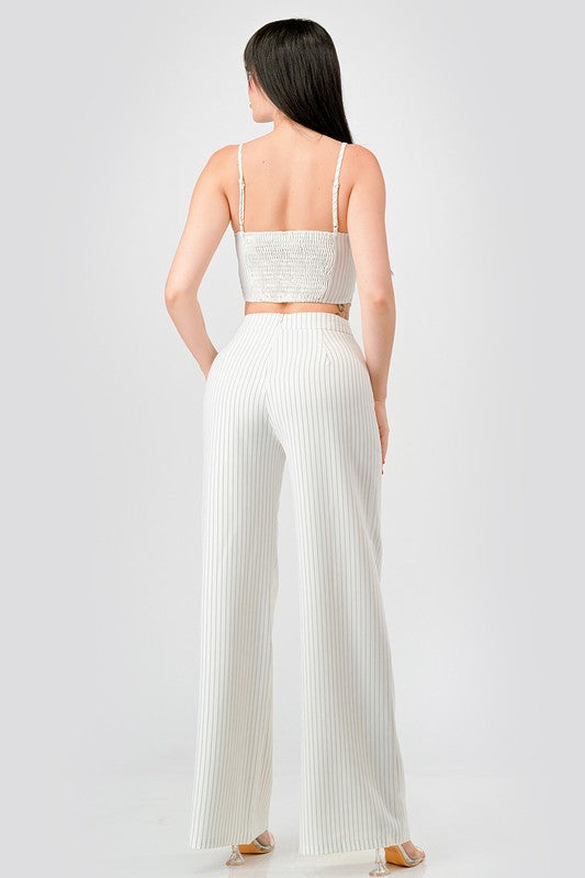 back of the Ivory Luxe Pinstripe Pants Set