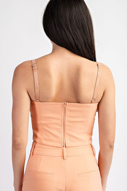 back of the Peach Sweetheart Woven Sleeveless Top