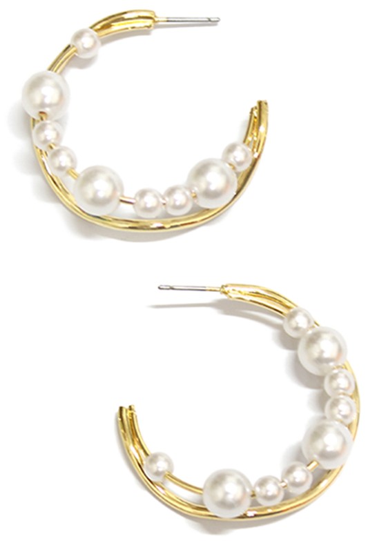STYLED BY ALX COUTURE MIAMI BOUTIQUE Gold Pearl Hoop Earrings Media 1 of 1