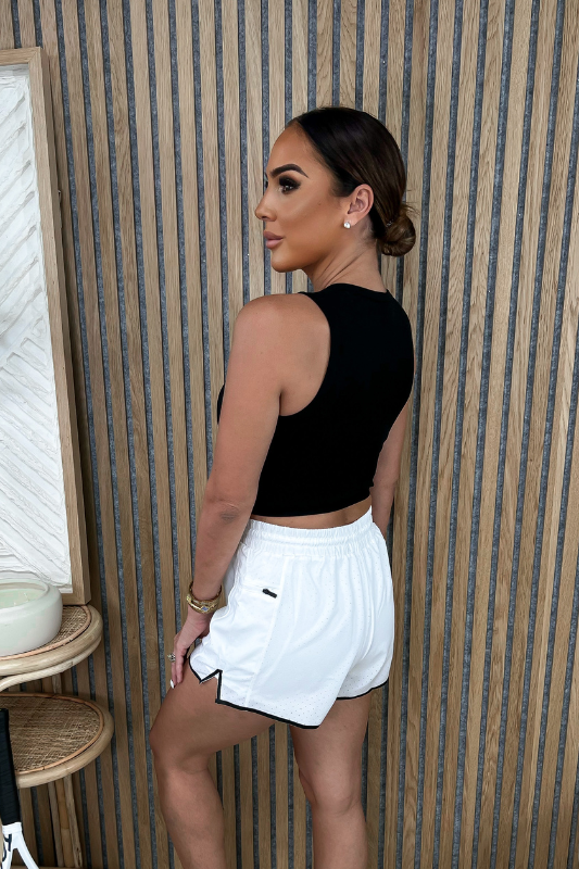 STYLED BY ALX COUTURE MIAMI BOUTIQUE White Laser Cut Tennis Shorts activewear basic shorts