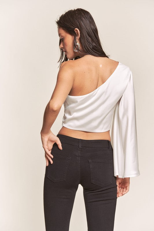 White Twisted Front Bell Sleeve Crop Top