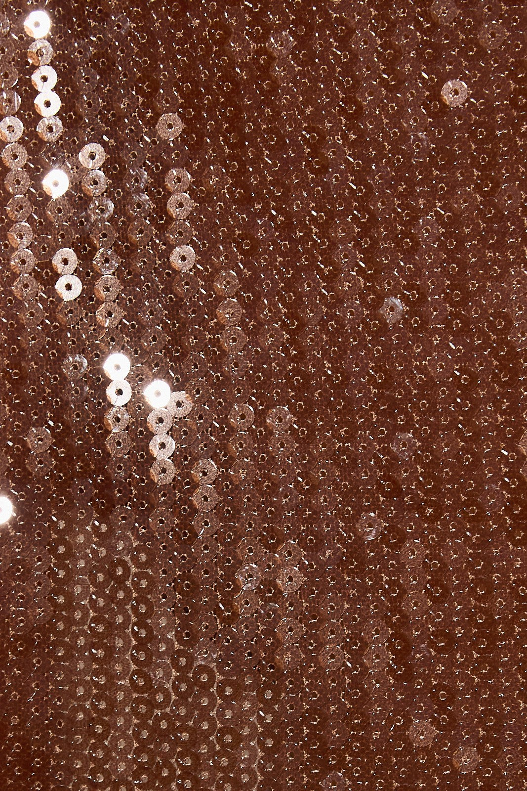 Close-up of the chocolate brown allover sequins on the A-line mini skirt