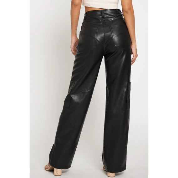 STYLED BY ALX COUTURE MIAMI BOUTIQUE Black Pu Leather Cargo Full Pants leather pants